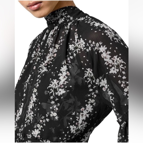 ALLSAINTS satin floral blouse, black/white, sheer with matching camisole, size 0 - Picture 2 of 12